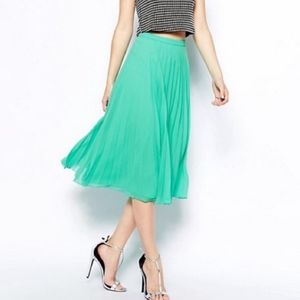 ASOS Dark Mint Green Pleated Flowy Midi Skirt